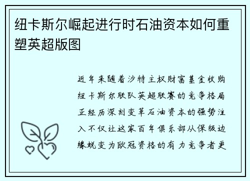 纽卡斯尔崛起进行时石油资本如何重塑英超版图